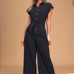 Black Tie-Front Culotte Jumpsuit from Lulus.